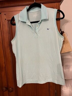 Vineyard Vines Sleeveless Polo Tank - Mint & White Stripes